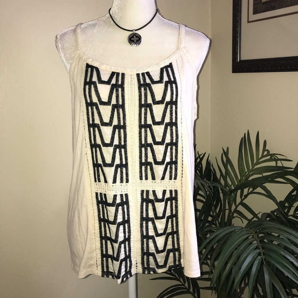Lucky Brand Knit Sleeveless Tank M Black Cream*